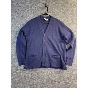 Vintage Indian Brand Navy Blue 100% Virgin Wool Cardigan Sweater Mens 48 XL